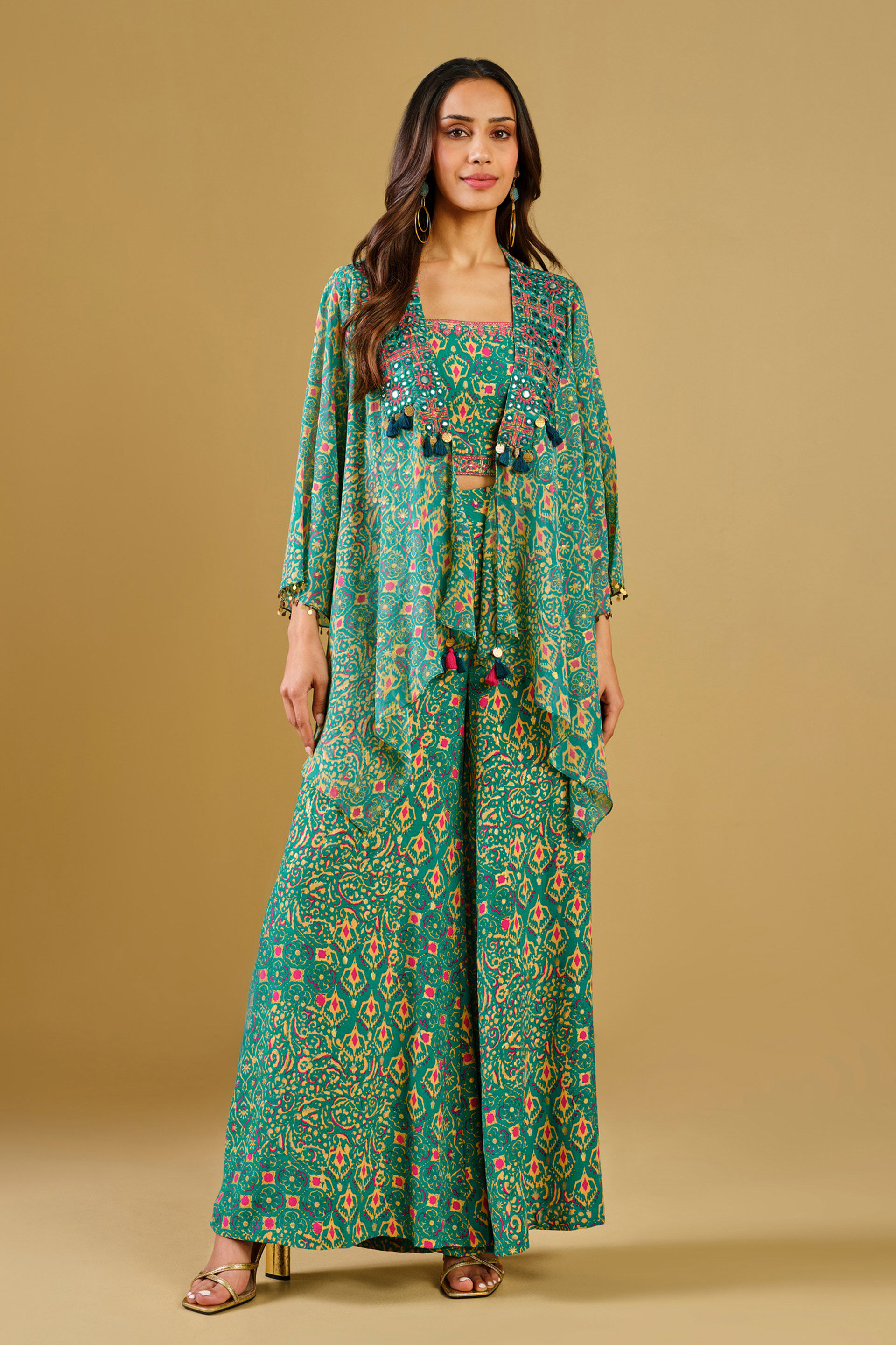 Teal Festive Crop Top Co-ord, Teal, image 8